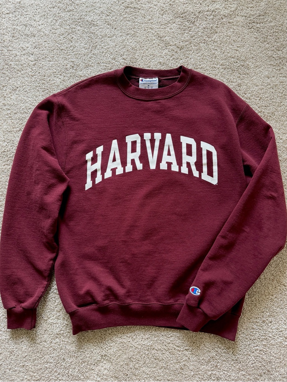 HARVARD Champion Sweatshirt Mens Medium M Maroon Burgundy Crewneck White Logo